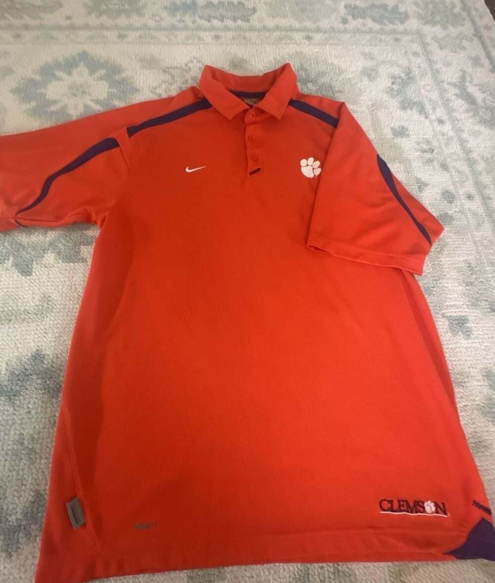 LG Nike Clemson Tigers Dri-FIT Polo Shirt Orange+ Purple -STAIN